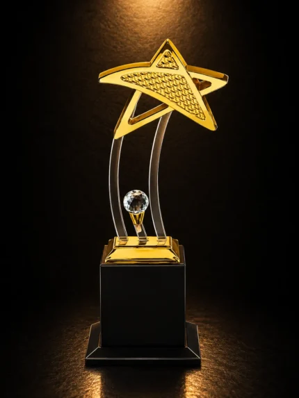 Premium Metal Star Trophy with Crystal Accent | Elegant Recognition Award (11 Inch)