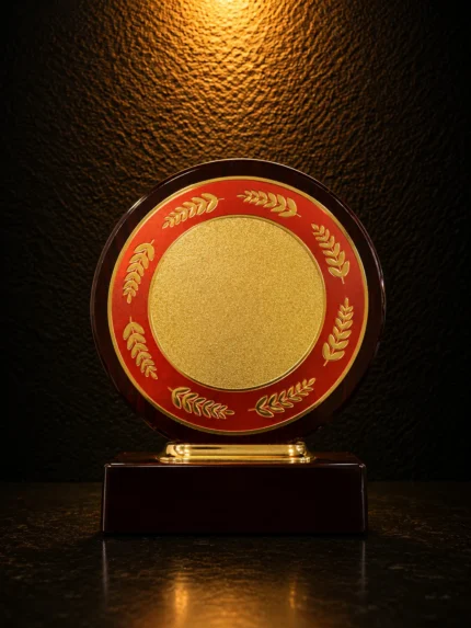 Laurel Crest Wooden Award | Classic Circular Recognition Trophy
